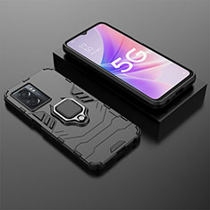 Funda Bumper Silicona y Plastico Mate Carcasa con Magnetico Anillo de dedo Soporte S01 para Oppo A77 5G Negro