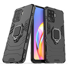 Funda Bumper Silicona y Plastico Mate Carcasa con Magnetico Anillo de dedo Soporte S01 para Oppo F19 Pro Negro