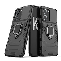 Funda Bumper Silicona y Plastico Mate Carcasa con Magnetico Anillo de dedo Soporte S01 para Oppo K10 5G Negro