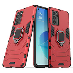 Funda Bumper Silicona y Plastico Mate Carcasa con Magnetico Anillo de dedo Soporte S01 para Oppo Reno6 Pro 5G India Rojo