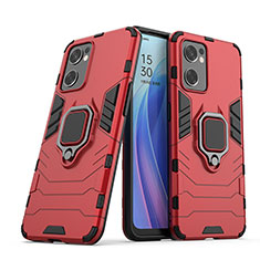 Funda Bumper Silicona y Plastico Mate Carcasa con Magnetico Anillo de dedo Soporte S01 para Oppo Reno7 SE 5G Rojo