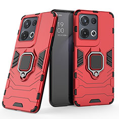 Funda Bumper Silicona y Plastico Mate Carcasa con Magnetico Anillo de dedo Soporte S01 para Oppo Reno8 5G Rojo