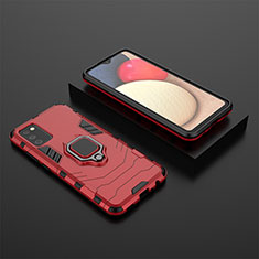 Funda Bumper Silicona y Plastico Mate Carcasa con Magnetico Anillo de dedo Soporte S01 para Samsung Galaxy A02s Rojo