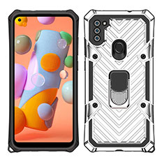 Funda Bumper Silicona y Plastico Mate Carcasa con Magnetico Anillo de dedo Soporte S01 para Samsung Galaxy A11 Plata