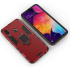 Funda Bumper Silicona y Plastico Mate Carcasa con Magnetico Anillo de dedo Soporte S01 para Samsung Galaxy A20 Rojo