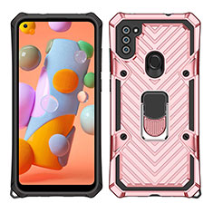 Funda Bumper Silicona y Plastico Mate Carcasa con Magnetico Anillo de dedo Soporte S01 para Samsung Galaxy M11 Oro Rosa