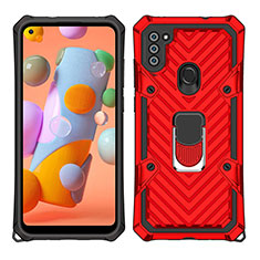 Funda Bumper Silicona y Plastico Mate Carcasa con Magnetico Anillo de dedo Soporte S01 para Samsung Galaxy M11 Rojo