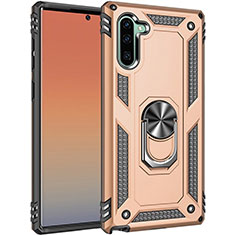 Funda Bumper Silicona y Plastico Mate Carcasa con Magnetico Anillo de dedo Soporte S01 para Samsung Galaxy Note 10 5G Oro