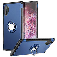 Funda Bumper Silicona y Plastico Mate Carcasa con Magnetico Anillo de dedo Soporte S01 para Samsung Galaxy Note 10 Plus 5G Azul
