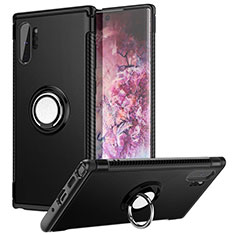 Funda Bumper Silicona y Plastico Mate Carcasa con Magnetico Anillo de dedo Soporte S01 para Samsung Galaxy Note 10 Plus 5G Negro