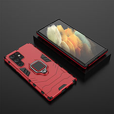 Funda Bumper Silicona y Plastico Mate Carcasa con Magnetico Anillo de dedo Soporte S01 para Samsung Galaxy S22 Ultra 5G Rojo