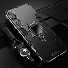 Funda Bumper Silicona y Plastico Mate Carcasa con Magnetico Anillo de dedo Soporte S01 para Xiaomi Mi 10 Pro Negro