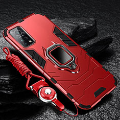 Funda Bumper Silicona y Plastico Mate Carcasa con Magnetico Anillo de dedo Soporte S01 para Xiaomi Mi 10T Pro 5G Rojo