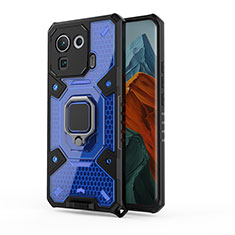 Funda Bumper Silicona y Plastico Mate Carcasa con Magnetico Anillo de dedo Soporte S01 para Xiaomi Mi 11 Pro 5G Azul