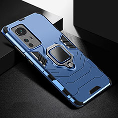 Funda Bumper Silicona y Plastico Mate Carcasa con Magnetico Anillo de dedo Soporte S01 para Xiaomi Mi 12 Lite 5G Azul