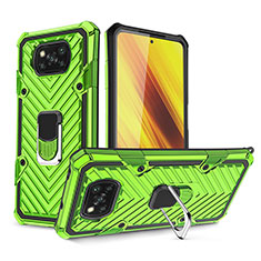 Funda Bumper Silicona y Plastico Mate Carcasa con Magnetico Anillo de dedo Soporte S01 para Xiaomi Poco X3 Menta Verde