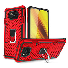 Funda Bumper Silicona y Plastico Mate Carcasa con Magnetico Anillo de dedo Soporte S01 para Xiaomi Poco X3 NFC Rojo