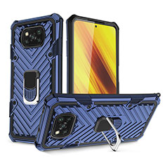 Funda Bumper Silicona y Plastico Mate Carcasa con Magnetico Anillo de dedo Soporte S01 para Xiaomi Poco X3 Pro Azul