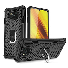 Funda Bumper Silicona y Plastico Mate Carcasa con Magnetico Anillo de dedo Soporte S01 para Xiaomi Poco X3 Pro Negro