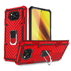 Funda Bumper Silicona y Plastico Mate Carcasa con Magnetico Anillo de dedo Soporte S01 para Xiaomi Poco X3 Rojo