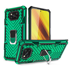 Funda Bumper Silicona y Plastico Mate Carcasa con Magnetico Anillo de dedo Soporte S01 para Xiaomi Poco X3 Verde