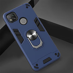 Funda Bumper Silicona y Plastico Mate Carcasa con Magnetico Anillo de dedo Soporte S01 para Xiaomi Redmi 9 India Azul Real