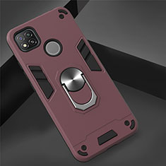 Funda Bumper Silicona y Plastico Mate Carcasa con Magnetico Anillo de dedo Soporte S01 para Xiaomi Redmi 9 India Rojo Rosa