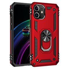 Funda Bumper Silicona y Plastico Mate Carcasa con Magnetico Anillo de dedo Soporte S02 para Apple iPhone 12 Mini Rojo