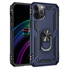 Funda Bumper Silicona y Plastico Mate Carcasa con Magnetico Anillo de dedo Soporte S02 para Apple iPhone 12 Pro Max Azul