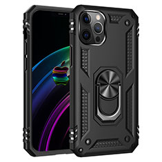 Funda Bumper Silicona y Plastico Mate Carcasa con Magnetico Anillo de dedo Soporte S02 para Apple iPhone 12 Pro Max Negro