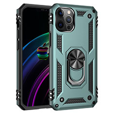 Funda Bumper Silicona y Plastico Mate Carcasa con Magnetico Anillo de dedo Soporte S02 para Apple iPhone 12 Pro Max Verde