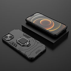Funda Bumper Silicona y Plastico Mate Carcasa con Magnetico Anillo de dedo Soporte S02 para Apple iPhone 14 Plus Negro