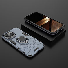 Funda Bumper Silicona y Plastico Mate Carcasa con Magnetico Anillo de dedo Soporte S02 para Apple iPhone 14 Pro Azul