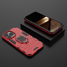Funda Bumper Silicona y Plastico Mate Carcasa con Magnetico Anillo de dedo Soporte S02 para Apple iPhone 14 Pro Rojo
