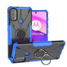 Funda Bumper Silicona y Plastico Mate Carcasa con Magnetico Anillo de dedo Soporte S02 para Motorola Moto E20 Azul