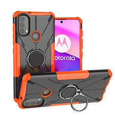 Funda Bumper Silicona y Plastico Mate Carcasa con Magnetico Anillo de dedo Soporte S02 para Motorola Moto E20 Naranja