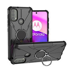 Funda Bumper Silicona y Plastico Mate Carcasa con Magnetico Anillo de dedo Soporte S02 para Motorola Moto E20 Negro