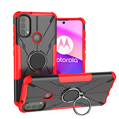 Funda Bumper Silicona y Plastico Mate Carcasa con Magnetico Anillo de dedo Soporte S02 para Motorola Moto E20 Rojo