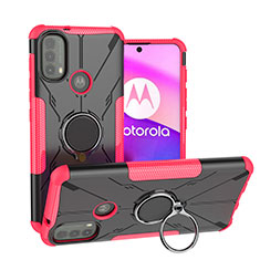 Funda Bumper Silicona y Plastico Mate Carcasa con Magnetico Anillo de dedo Soporte S02 para Motorola Moto E20 Rosa Roja