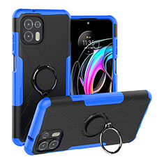 Funda Bumper Silicona y Plastico Mate Carcasa con Magnetico Anillo de dedo Soporte S02 para Motorola Moto Edge 20 Lite 5G Azul