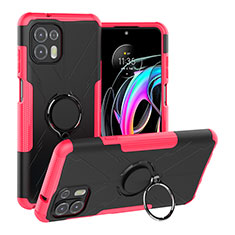 Funda Bumper Silicona y Plastico Mate Carcasa con Magnetico Anillo de dedo Soporte S02 para Motorola Moto Edge 20 Lite 5G Rosa Roja