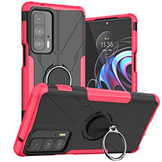 Funda Bumper Silicona y Plastico Mate Carcasa con Magnetico Anillo de dedo Soporte S02 para Motorola Moto Edge 20 Pro 5G Rosa Roja