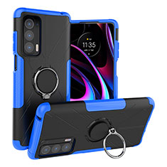 Funda Bumper Silicona y Plastico Mate Carcasa con Magnetico Anillo de dedo Soporte S02 para Motorola Moto Edge (2021) 5G Azul