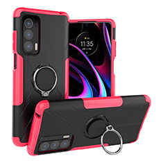 Funda Bumper Silicona y Plastico Mate Carcasa con Magnetico Anillo de dedo Soporte S02 para Motorola Moto Edge (2021) 5G Rosa Roja