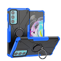 Funda Bumper Silicona y Plastico Mate Carcasa con Magnetico Anillo de dedo Soporte S02 para Motorola Moto Edge Lite 5G Azul