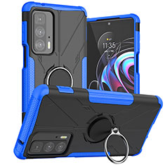 Funda Bumper Silicona y Plastico Mate Carcasa con Magnetico Anillo de dedo Soporte S02 para Motorola Moto Edge S Pro 5G Azul