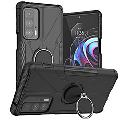 Funda Bumper Silicona y Plastico Mate Carcasa con Magnetico Anillo de dedo Soporte S02 para Motorola Moto Edge S Pro 5G Negro