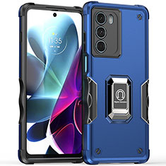 Funda Bumper Silicona y Plastico Mate Carcasa con Magnetico Anillo de dedo Soporte S02 para Motorola Moto Edge S30 5G Azul