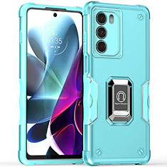 Funda Bumper Silicona y Plastico Mate Carcasa con Magnetico Anillo de dedo Soporte S02 para Motorola Moto Edge S30 5G Cian