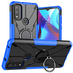 Funda Bumper Silicona y Plastico Mate Carcasa con Magnetico Anillo de dedo Soporte S02 para Motorola Moto G Pure Azul